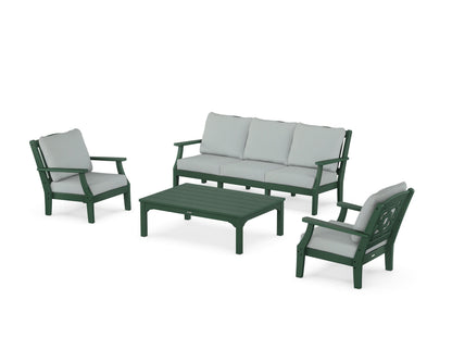Martha Stewart by POLYWOOD® Chinoiserie 4-Piece Deep Seating Set with Sofa in Green / Spa