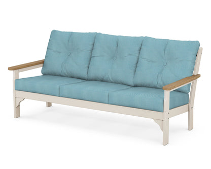 POLYWOOD® Vineyard Deep Seating Sofa in Sand / Natural / Lattice Sky Blue