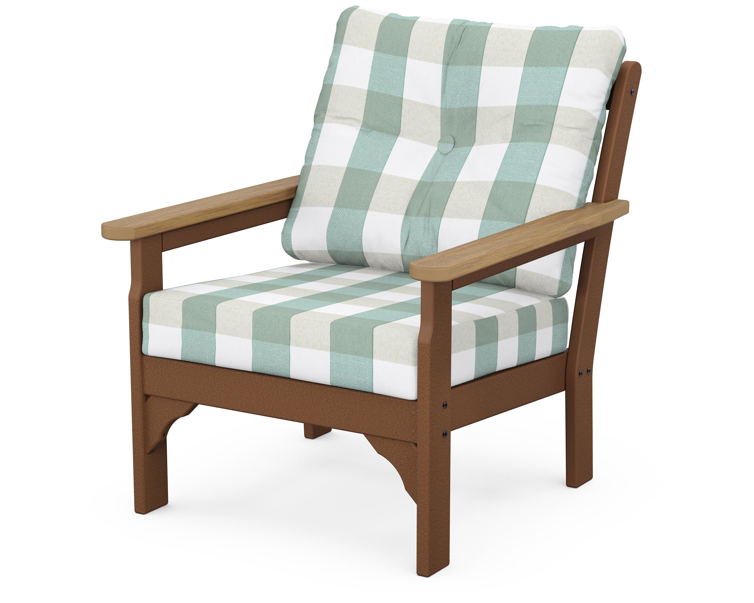 POLYWOOD® Vineyard Deep Seating Chair in Teak / Natural / Buffalo Plaid Glacier Spa