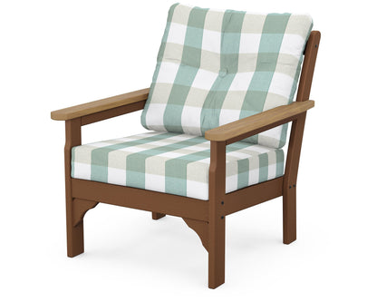 POLYWOOD® Vineyard Deep Seating Chair in Teak / Natural / Buffalo Plaid Glacier Spa
