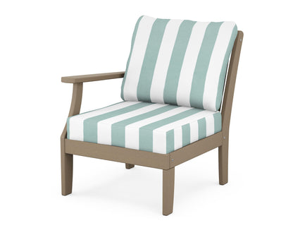 POLYWOOD® Braxton Modular Left Arm Chair in Vintage Sahara / Cabana Stripe Glacier Spa