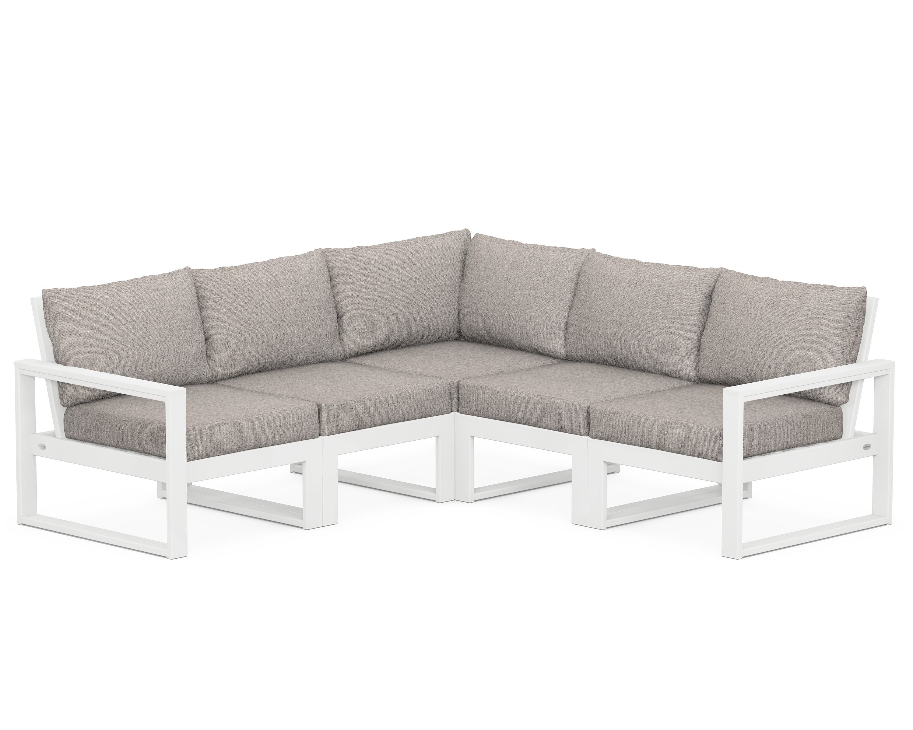 POLYWOOD® EDGE 5-Piece Modular Deep Seating Set in White / Weathered Tweed
