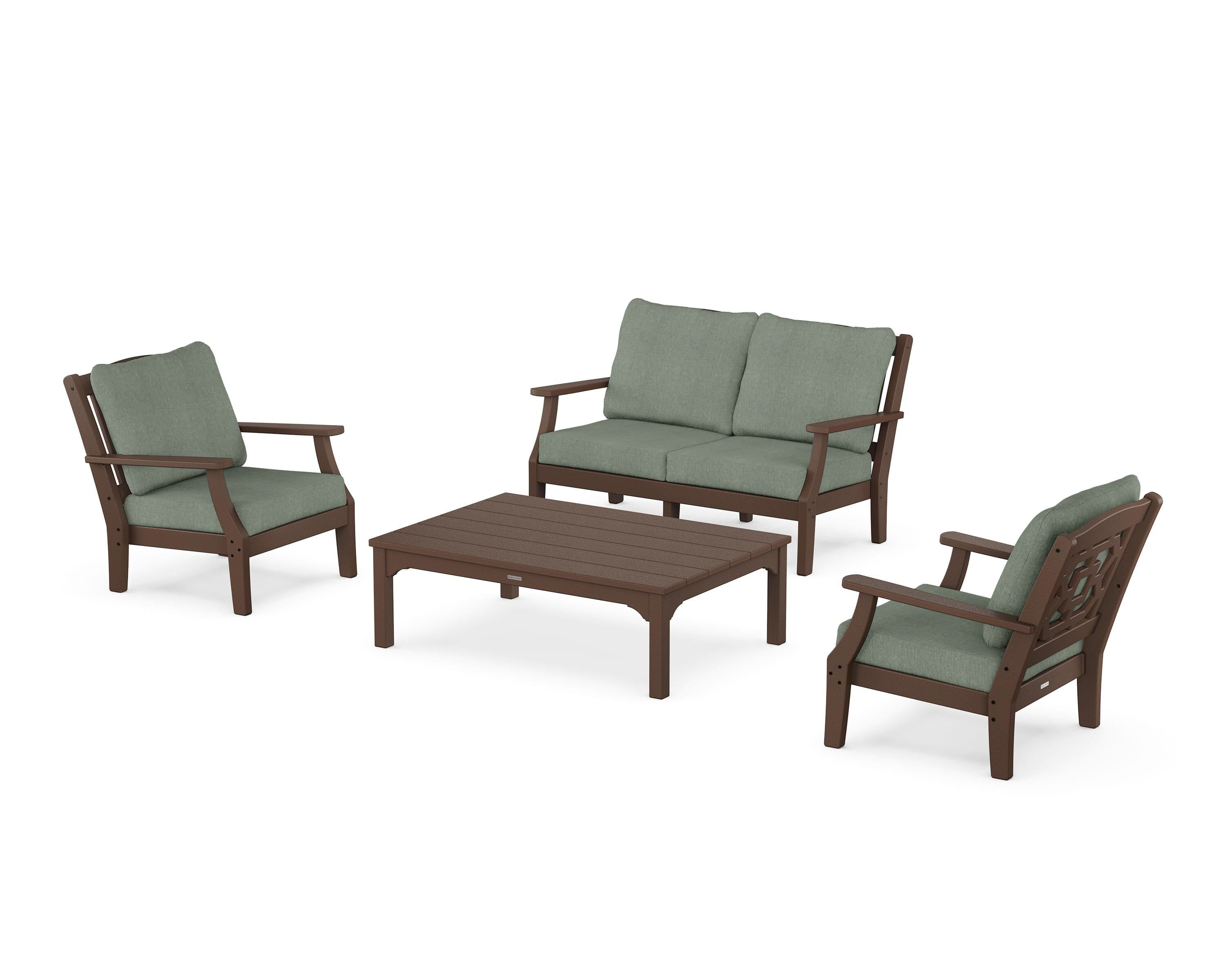 Martha Stewart by POLYWOOD® Chinoiserie 4-Piece Deep Seating Set with Loveseat in Mahogany / Cast Sage