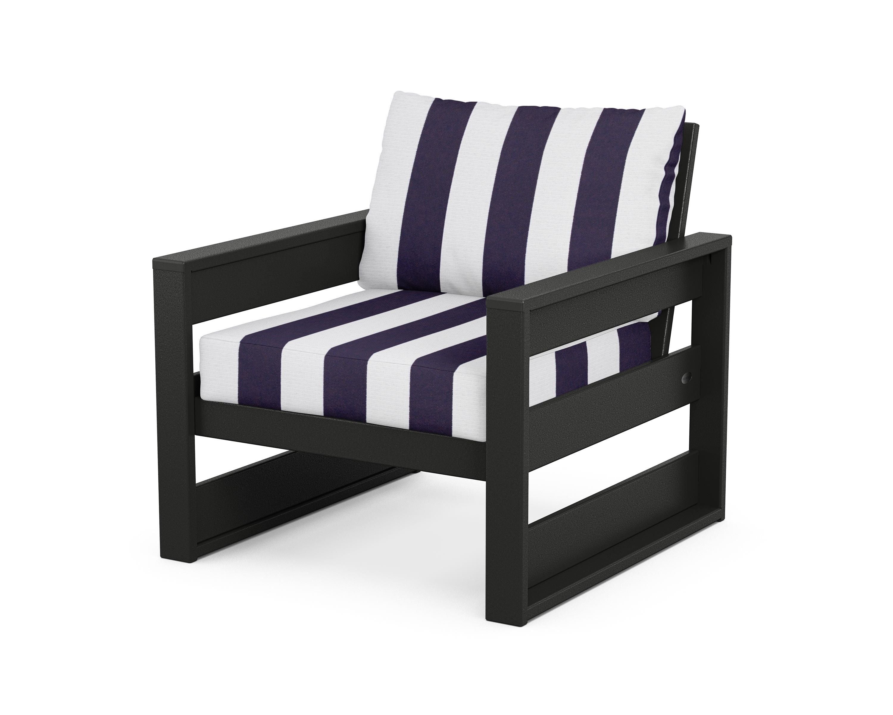POLYWOOD® Westport Club Chair in Black / Cabana Stripe Navy