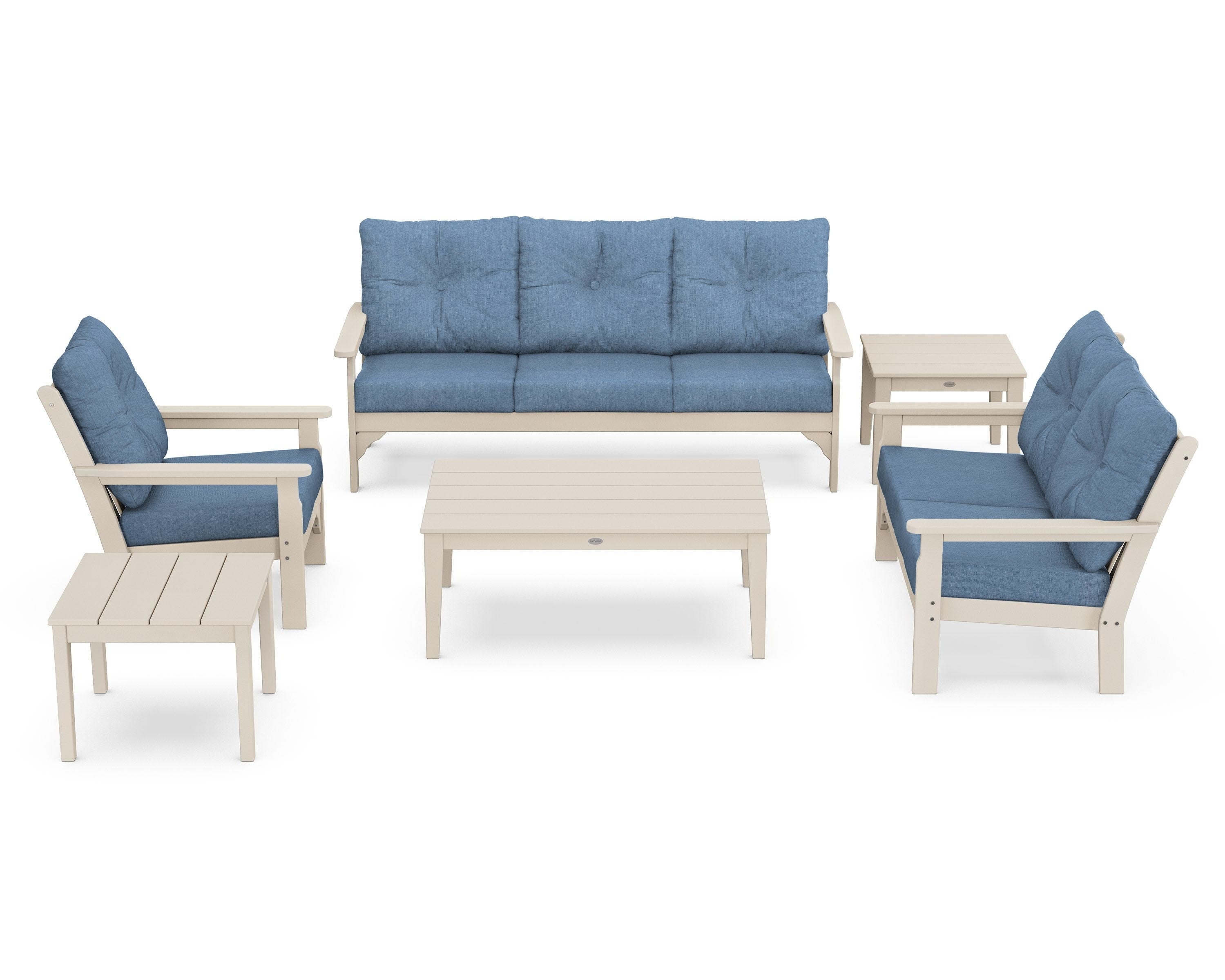 POLYWOOD® Vineyard 6-Piece Deep Seating Set in Sand / Sky Blue