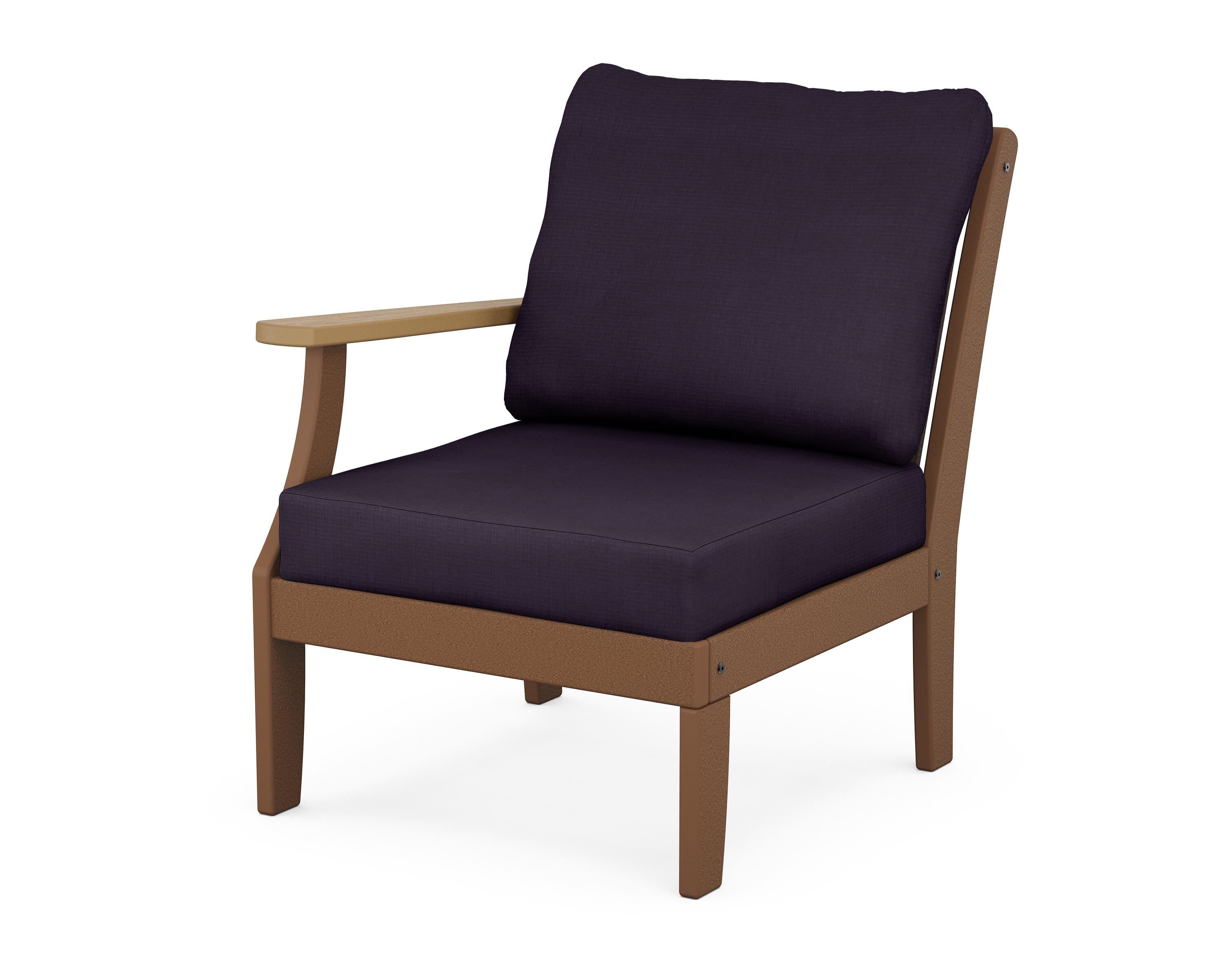 POLYWOOD® Braxton Modular Left Arm Chair in Teak / Natural / Navy Linen