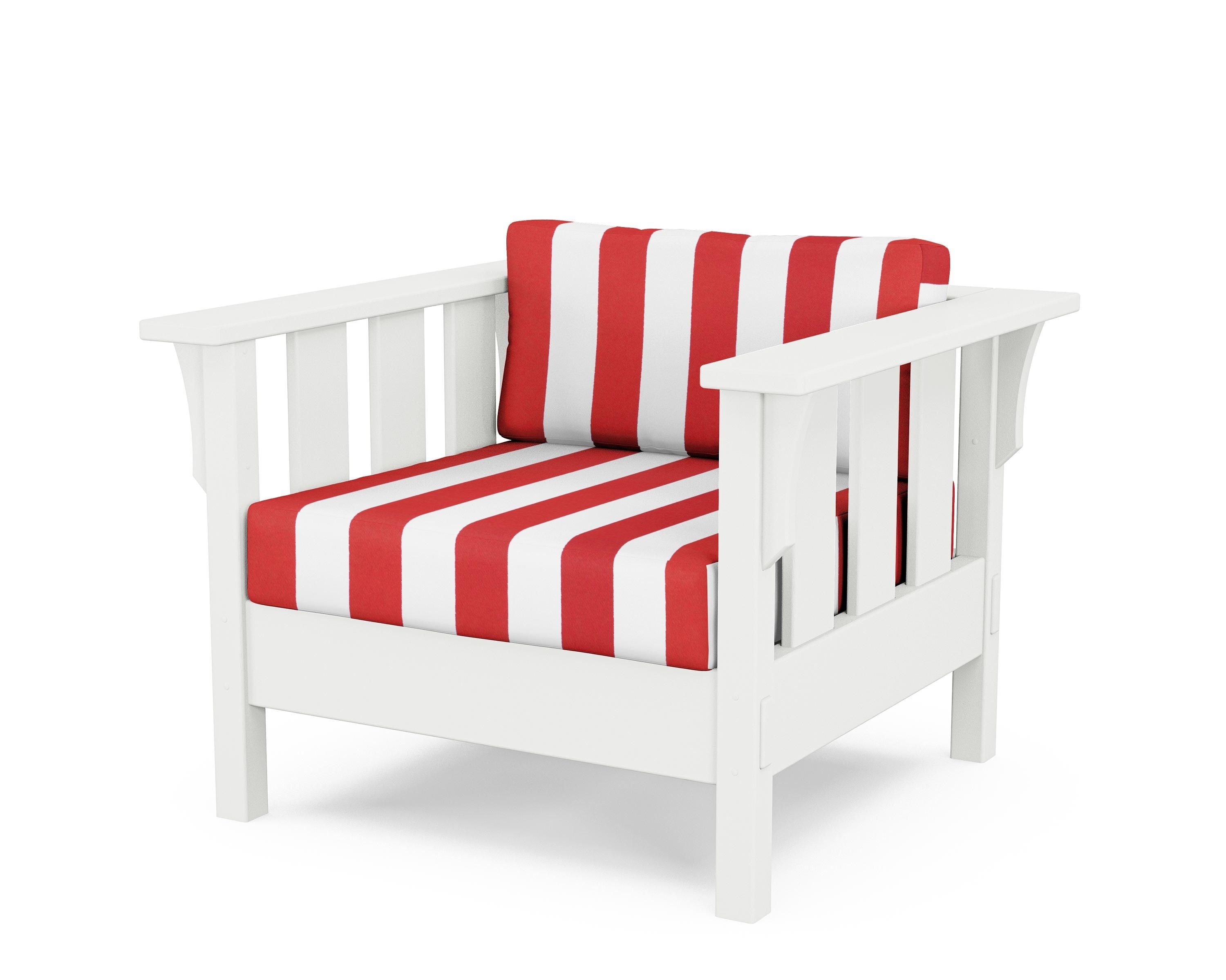 Martha Stewart by POLYWOOD® Acadia Deep Seating Chair in White / Cabana Stripe Crimson
