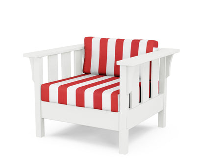Martha Stewart by POLYWOOD® Acadia Deep Seating Chair in White / Cabana Stripe Crimson