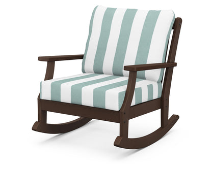 POLYWOOD® Braxton Deep Seating Rocking Chair in Mahogany / Cabana Stripe Glacier Spa