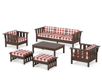 Martha Stewart by POLYWOOD® Acadia 6-Piece Lounge Sofa Set in Mahogany / Buffalo Plaid Crimson