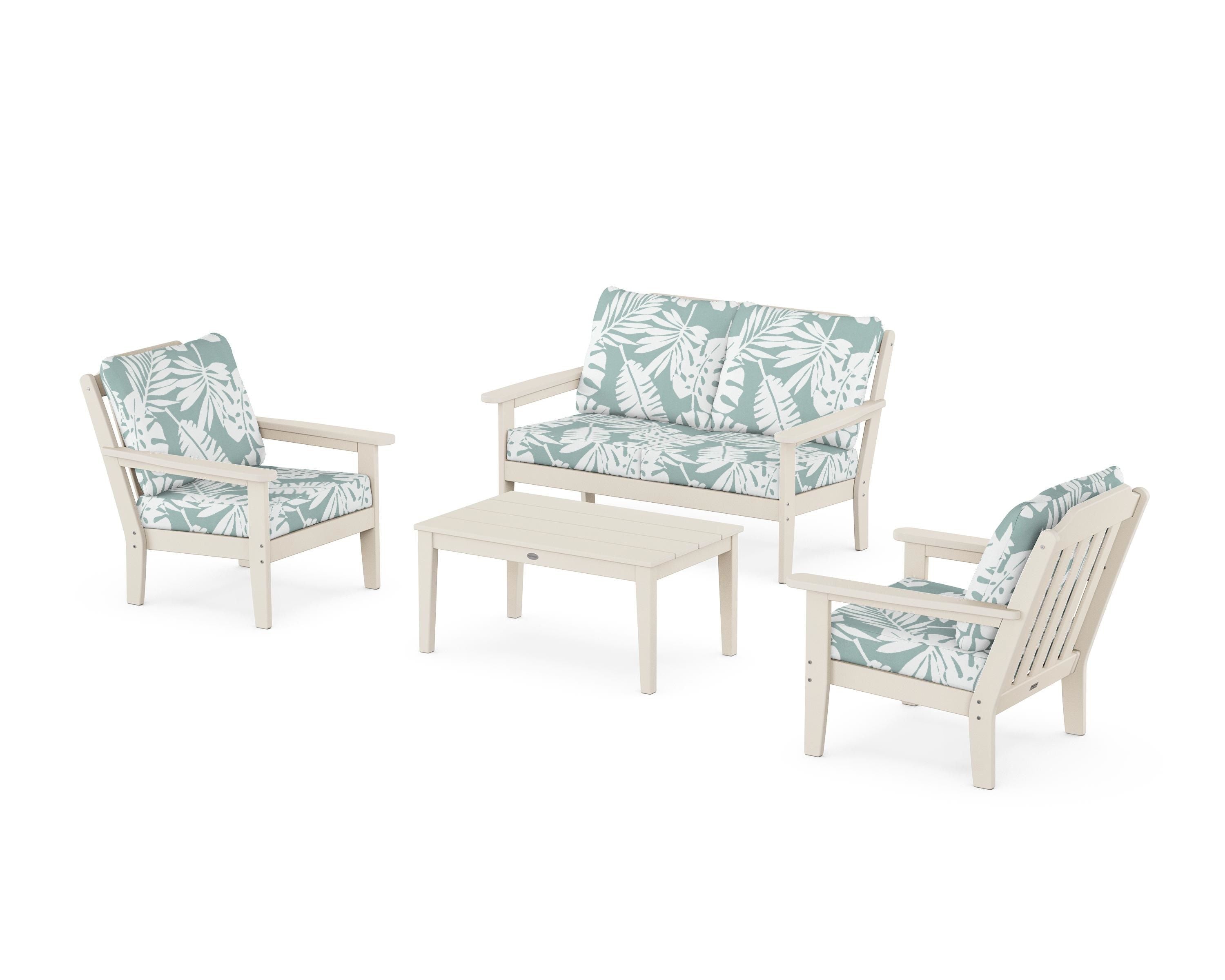 Country Living Cottage 4-Piece Deep Seating Set with Loveseat in Sand / Leaf Glacier Spa