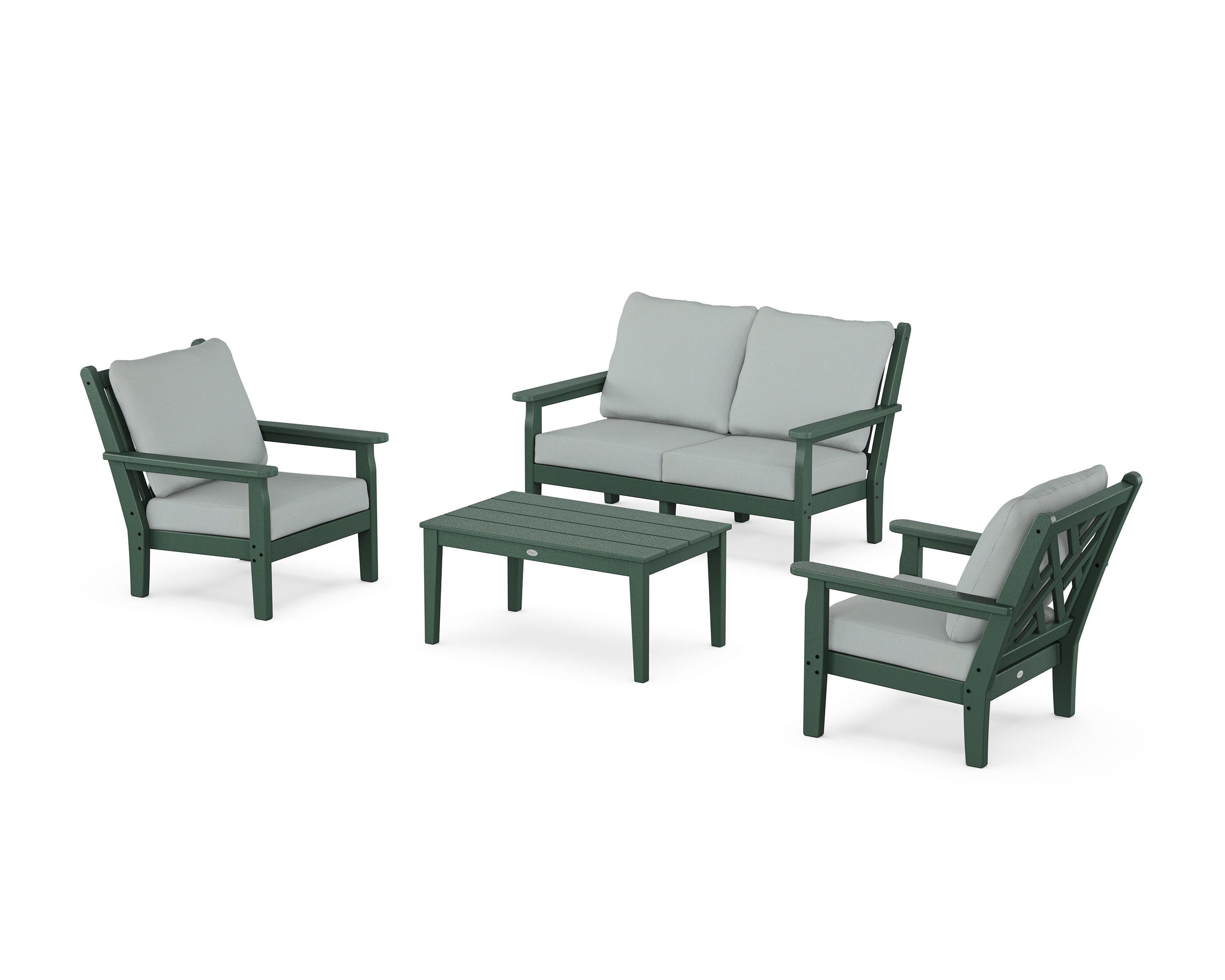POLYWOOD® Chippendale 4-Piece Deep Seating Set with Loveseat in Green / Spa