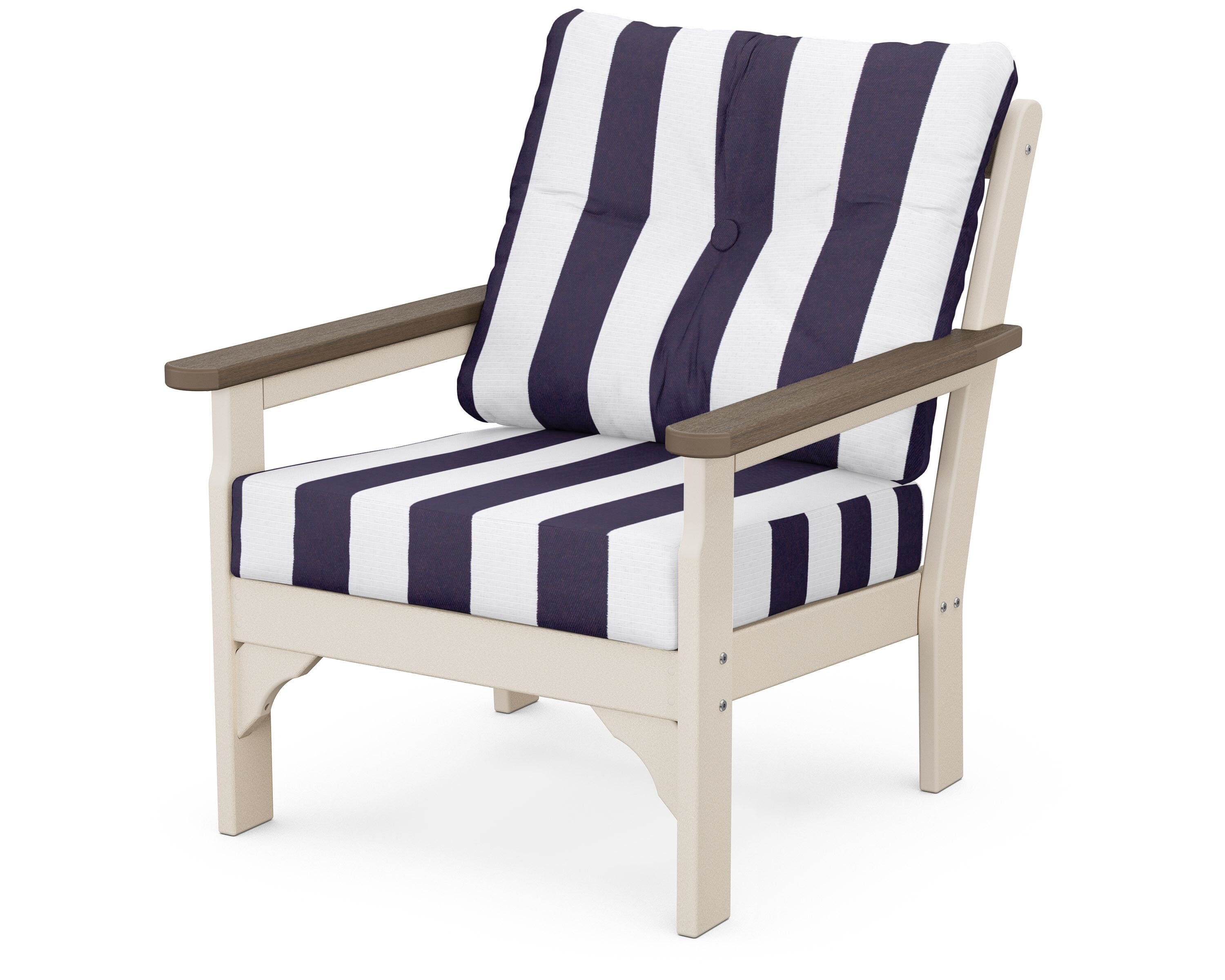 POLYWOOD® Vineyard Deep Seating Chair in Sand / Kona / Cabana Stripe Navy