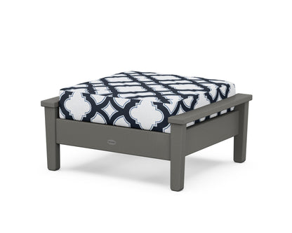 POLYWOOD® Prescott Deep Seating Ottoman in Slate Grey / Trellis Marine Indigo