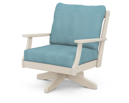 POLYWOOD® Braxton Deep Seating Swivel Chair in Sand / Lattice Sky Blue