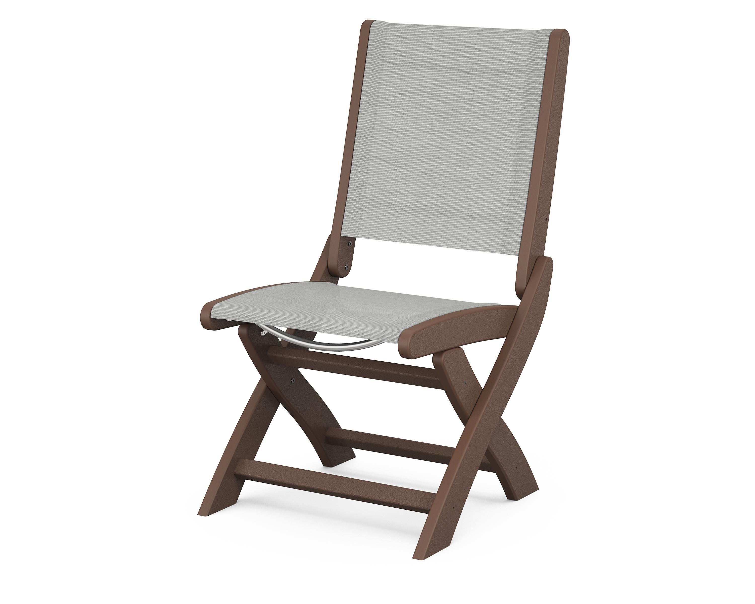 POLYWOOD® Coastal Folding Side Chair in Mahogany / Metallic Sling