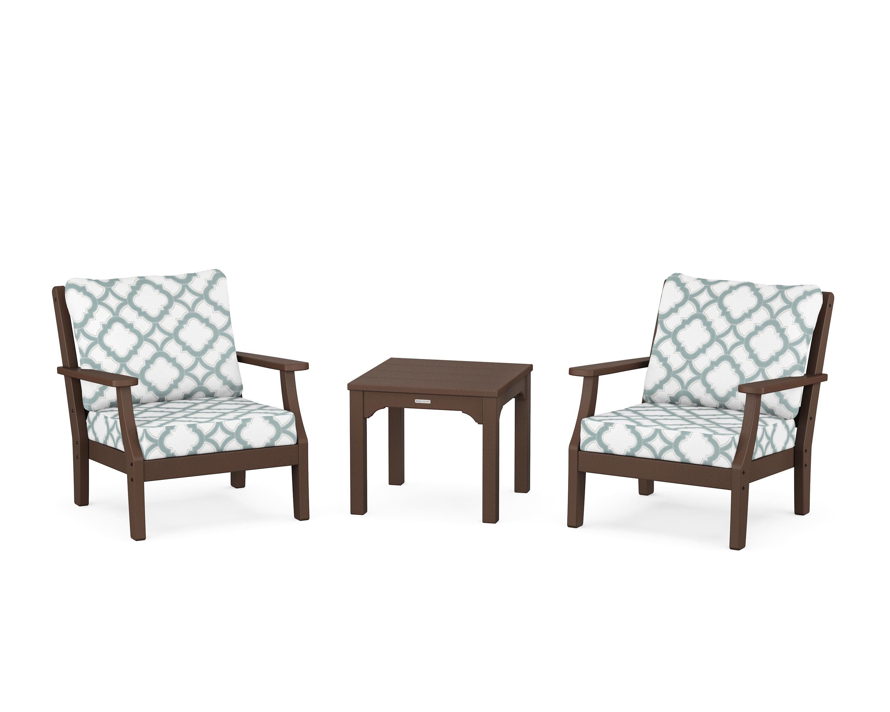 Martha Stewart by POLYWOOD® Chinoiserie 3-Piece Deep Seating Set in Mahogany / Trellis Glacier Spa