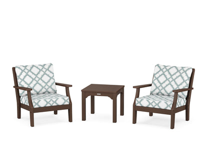 Martha Stewart by POLYWOOD® Chinoiserie 3-Piece Deep Seating Set in Mahogany / Trellis Glacier Spa