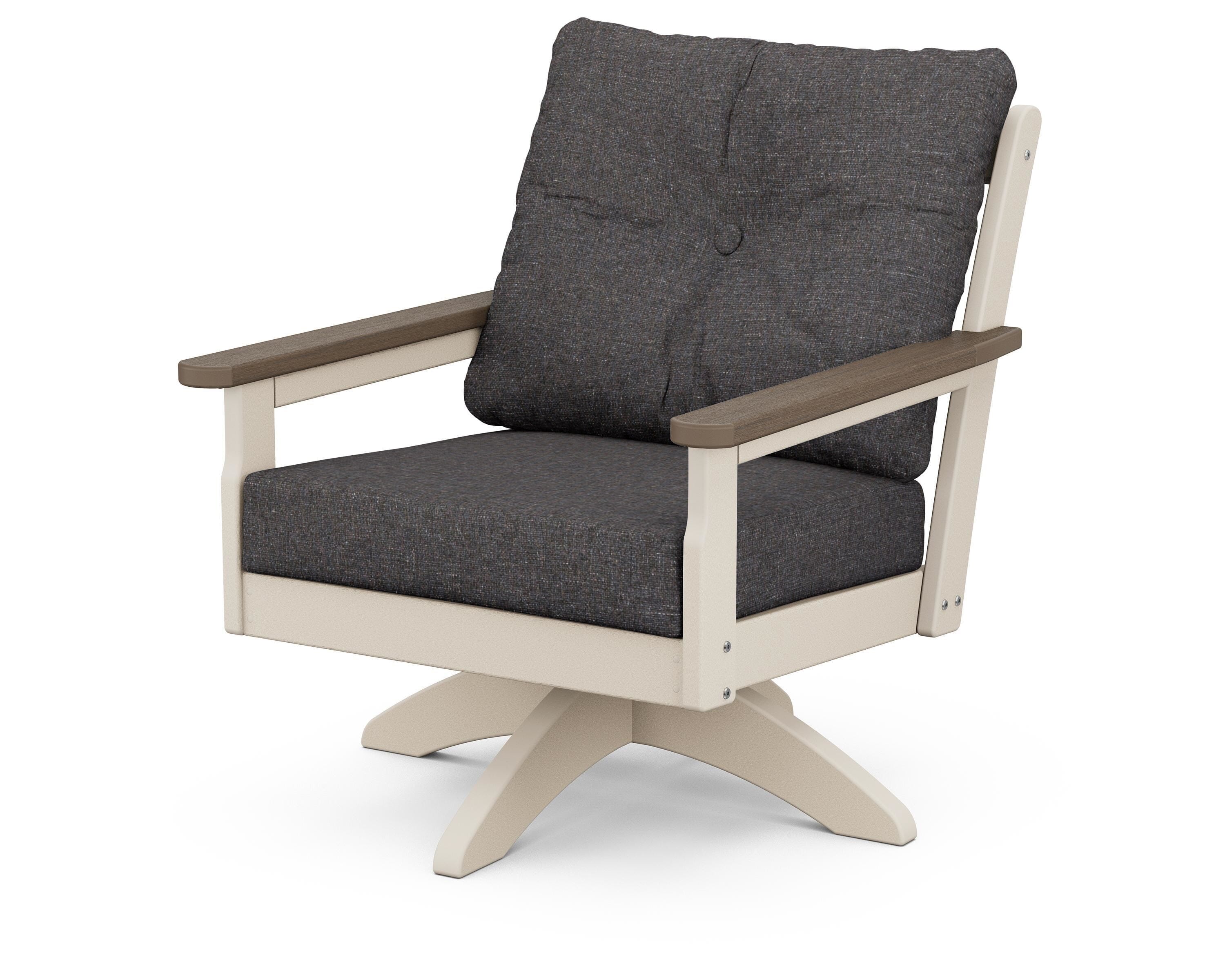 POLYWOOD® Vineyard Deep Seating Swivel Chair in Sand / Kona / Ash Charcoal