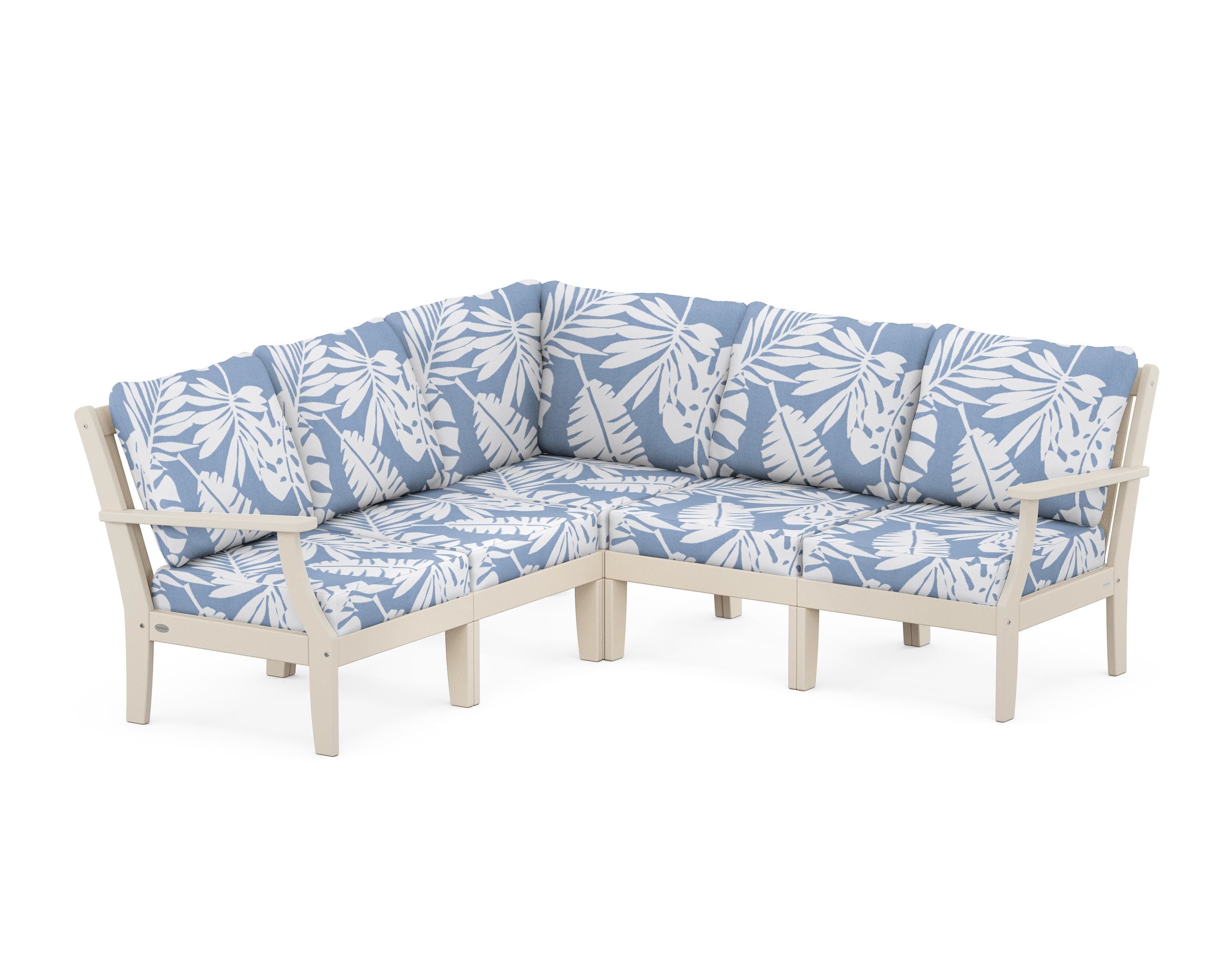 POLYWOOD® Braxton Modular 5-Piece Deep Seating Set in Sand / Leaf Sky Blue