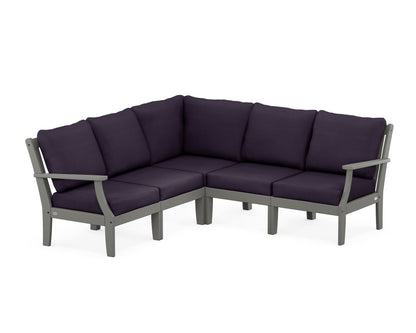 POLYWOOD® Braxton Modular 5-Piece Deep Seating Set in Slate Grey / Navy Linen