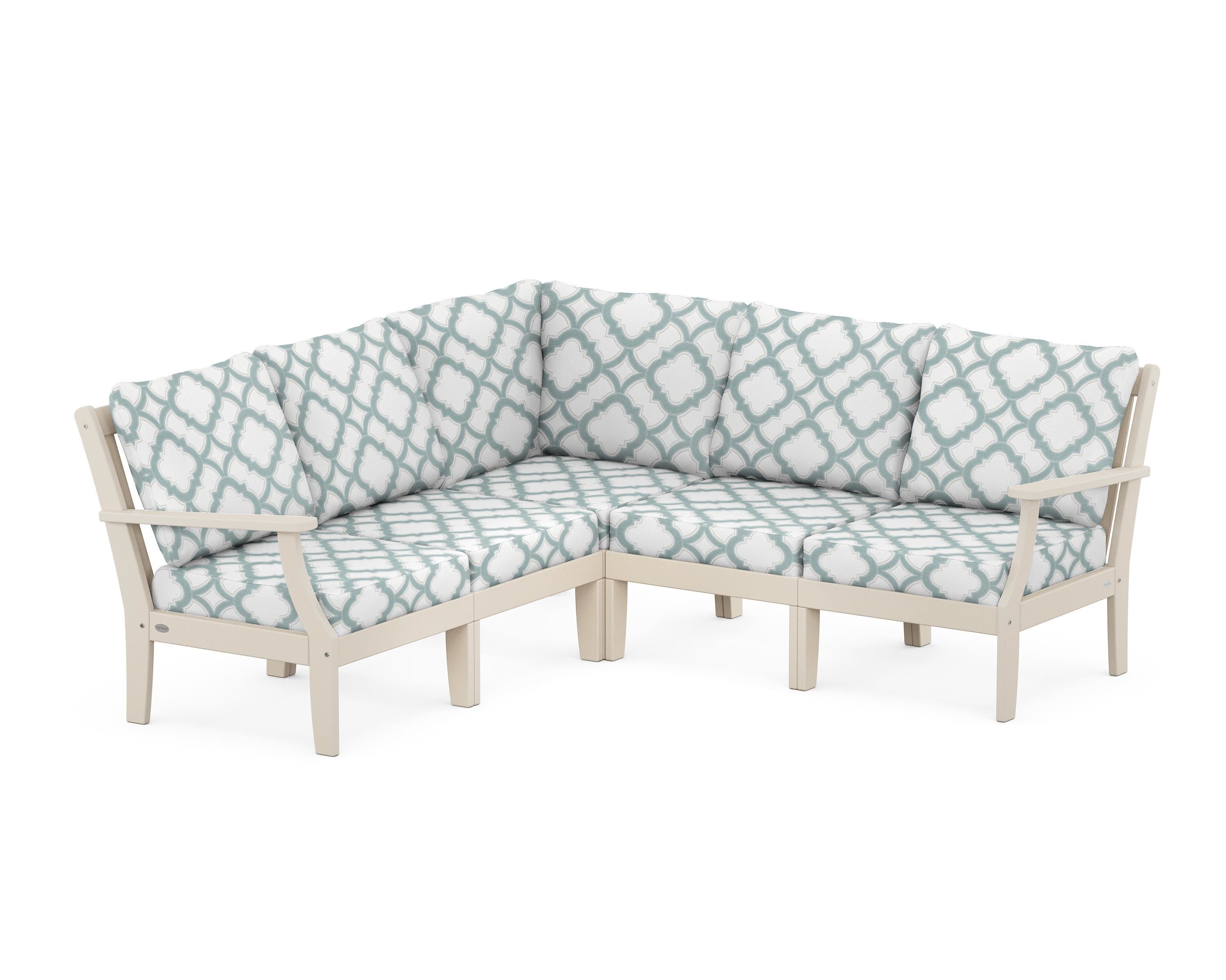 POLYWOOD® Braxton Modular 5-Piece Deep Seating Set in Sand / Trellis Glacier Spa