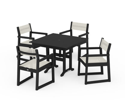 POLYWOOD® EDGE Sling Arm Chair 5-Piece Farmhouse Dining Set in Black / Parchment Sling