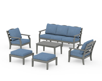 Draper James™ by  POLYWOOD® Savannah 6-Piece Lounge Sofa Set in Slate Grey / Sky Blue
