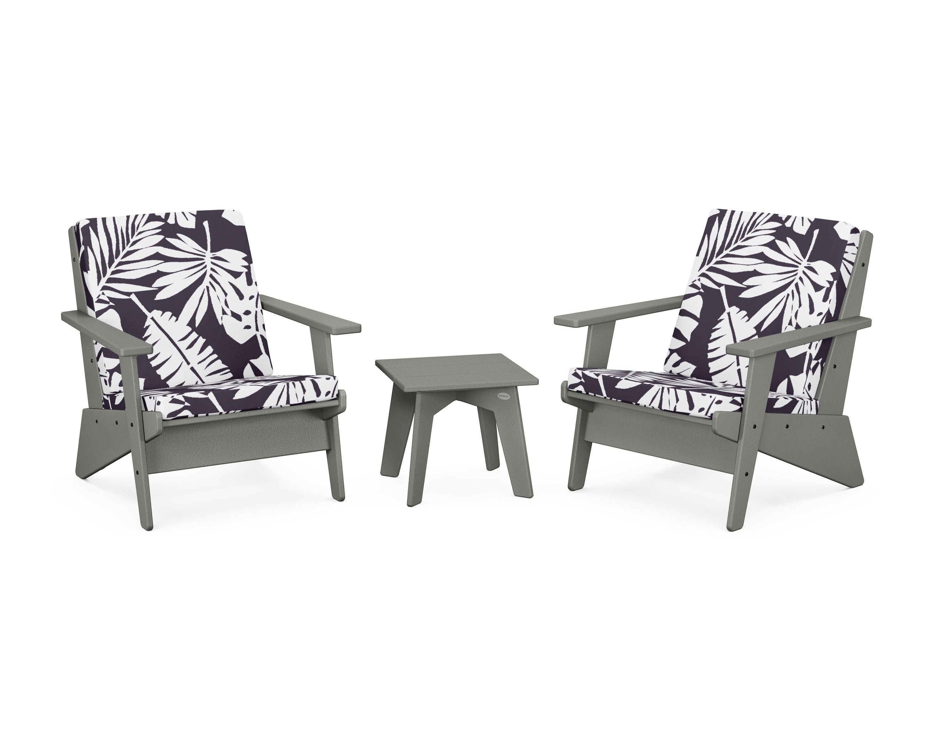 POLYWOOD® Riviera Modern Lounge 3-Piece Set in Slate Grey / Leaf Navy