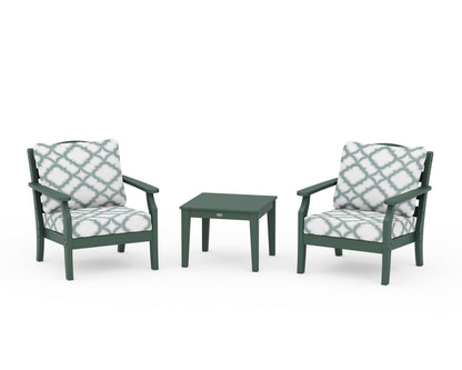 Draper James™ by  POLYWOOD® Savannah 3-Piece Deep Seating Set in Green / Trellis Glacier Spa