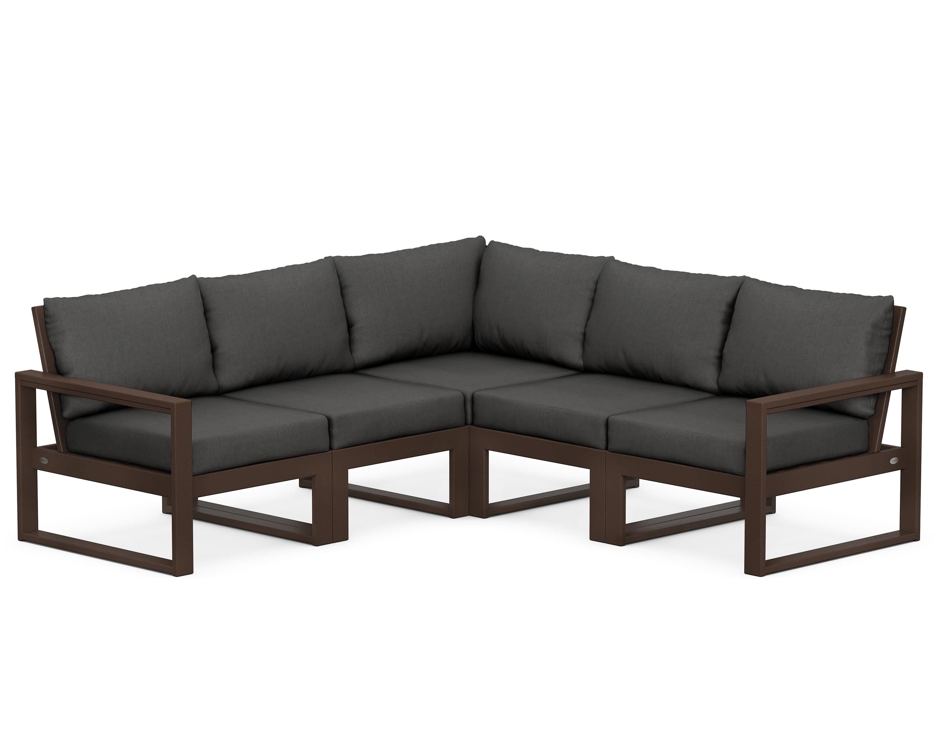 POLYWOOD® EDGE 5-Piece Modular Deep Seating Set in Mahogany / Spectrum Carbon