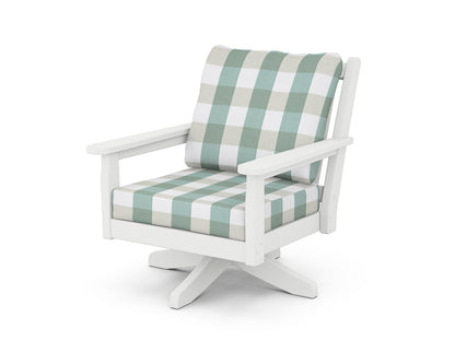 POLYWOOD® Chippendale Deep Seating Swivel Chair in White / Buffalo Plaid Glacier Spa