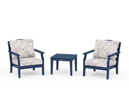 Draper James™ by  POLYWOOD® Savannah 3-Piece Deep Seating Set in Navy / Leaf Dune Burlap