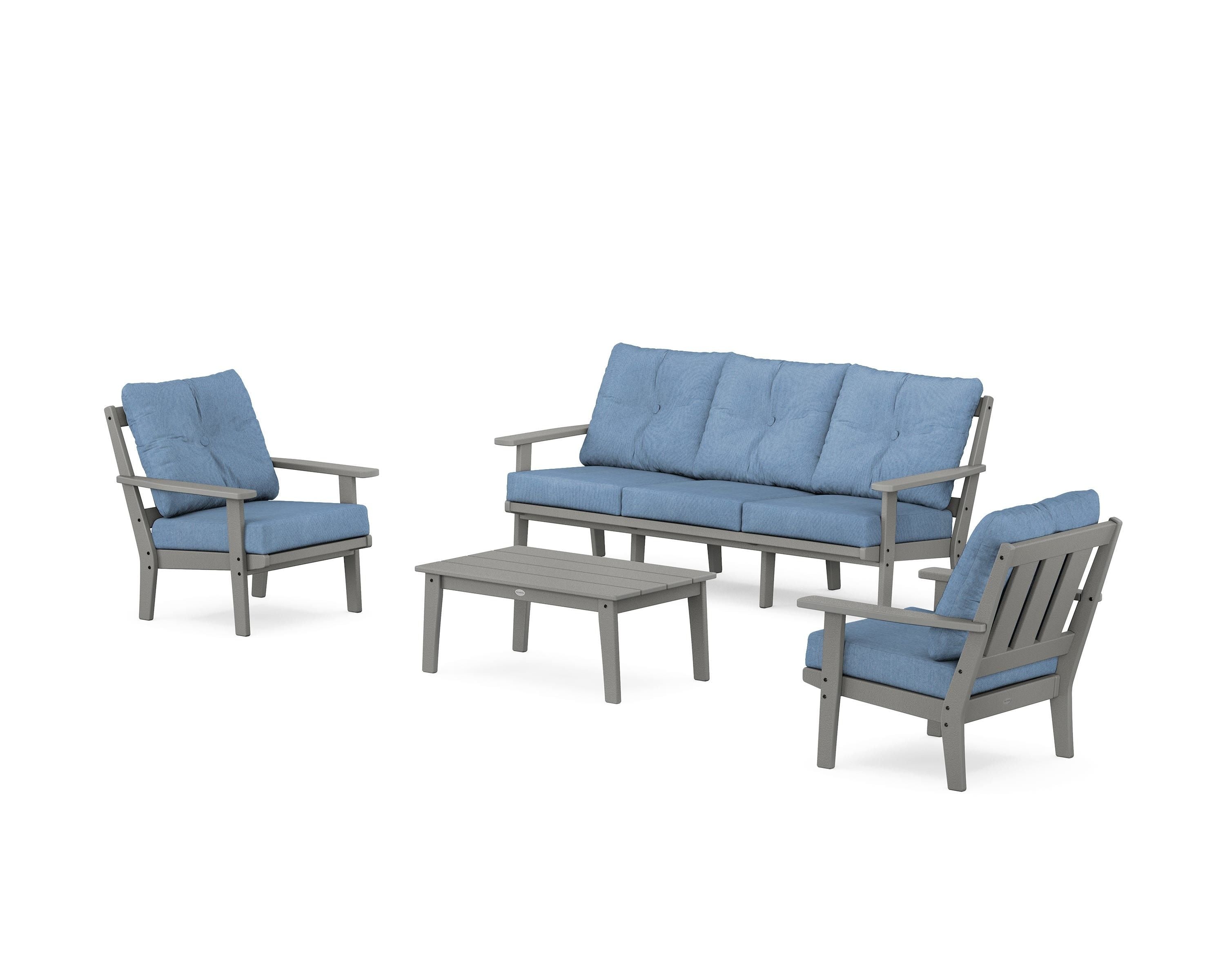 POLYWOOD® Oxford 4-Piece Deep Seating Set with Sofa in Slate Grey / Sky Blue