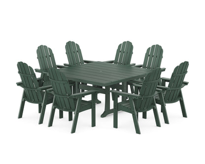 POLYWOOD® Vineyard Curveback Adirondack 9-Piece Square Farmhouse Dining Set with Trestle Legs in Green