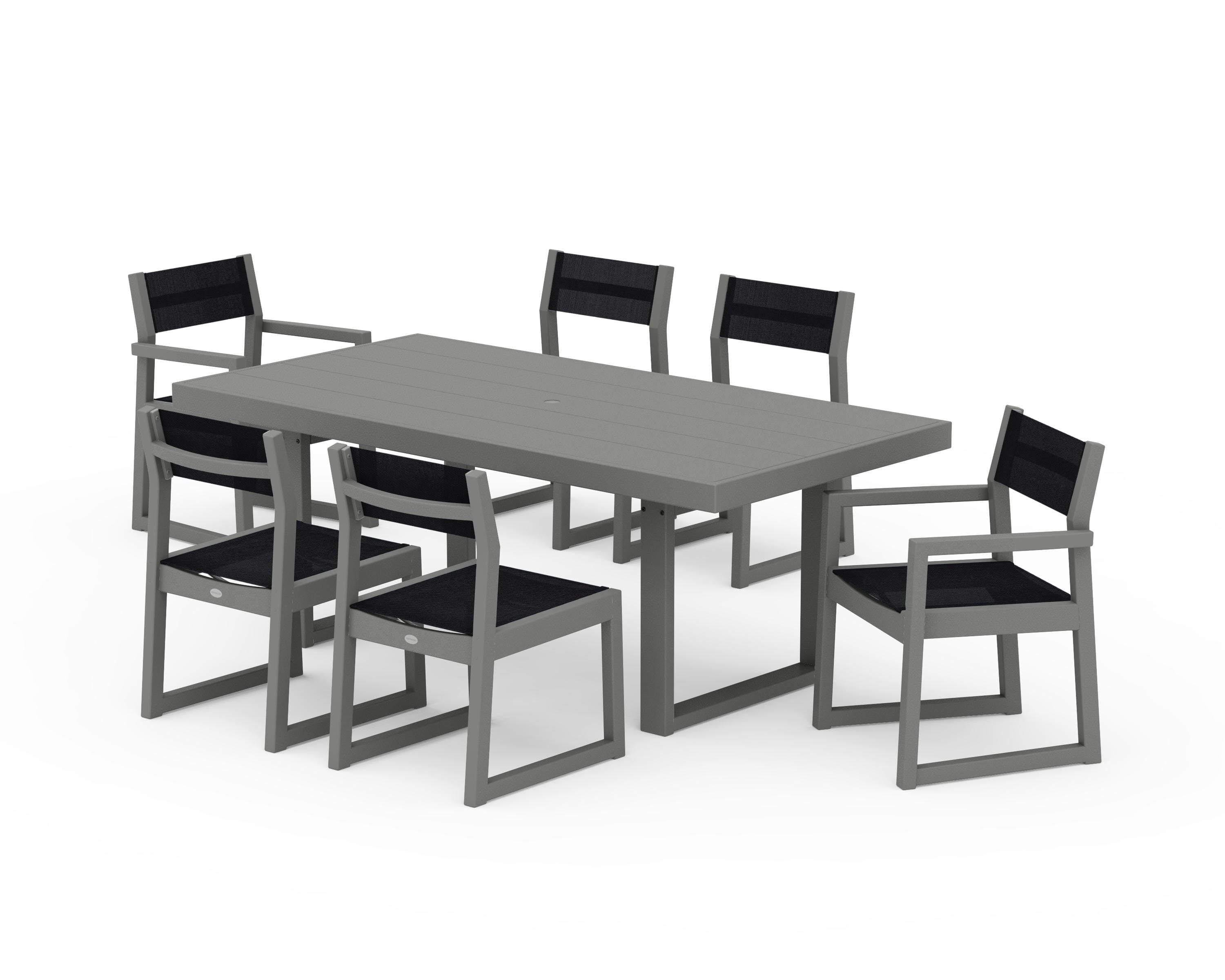 POLYWOOD® EDGE Sling 7-Piece Dining Set in Slate Grey / Black Sling