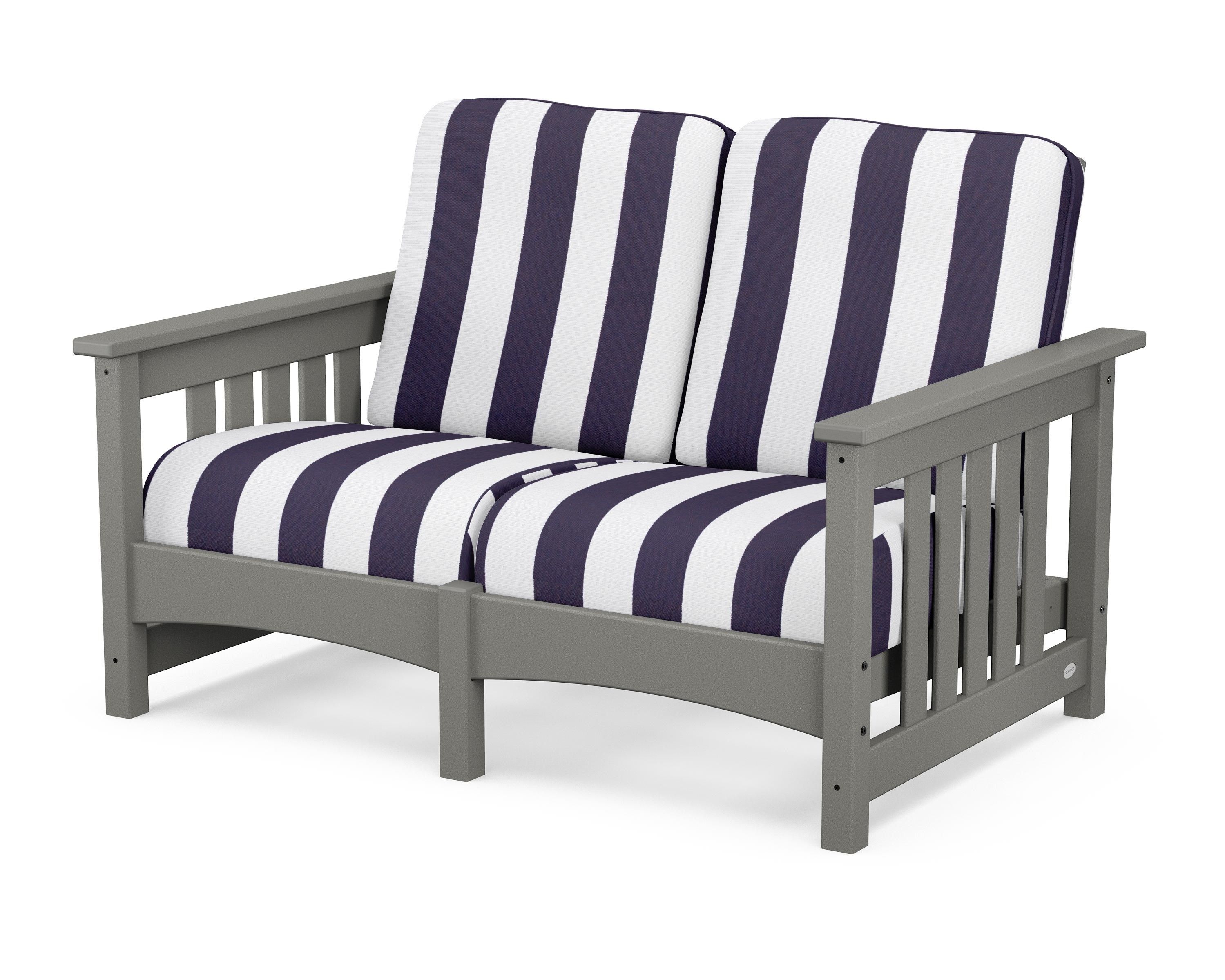 POLYWOOD® Club Mission Loveseat in Slate Grey / Cabana Stripe Navy