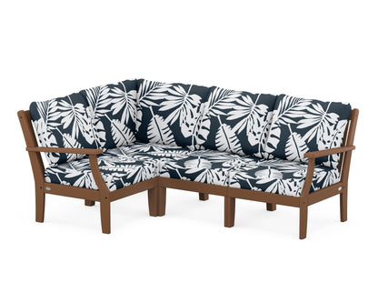 POLYWOOD® Braxton Modular 4-Piece Deep Seating Set in Teak / Leaf Marine Indigo
