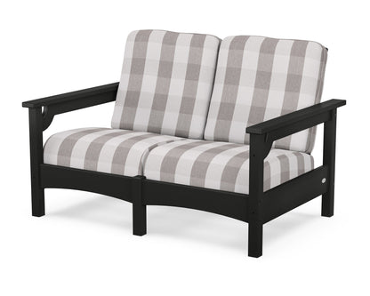 POLYWOOD® Club Loveseat in Black / Buffalo Plaid Grey Mist