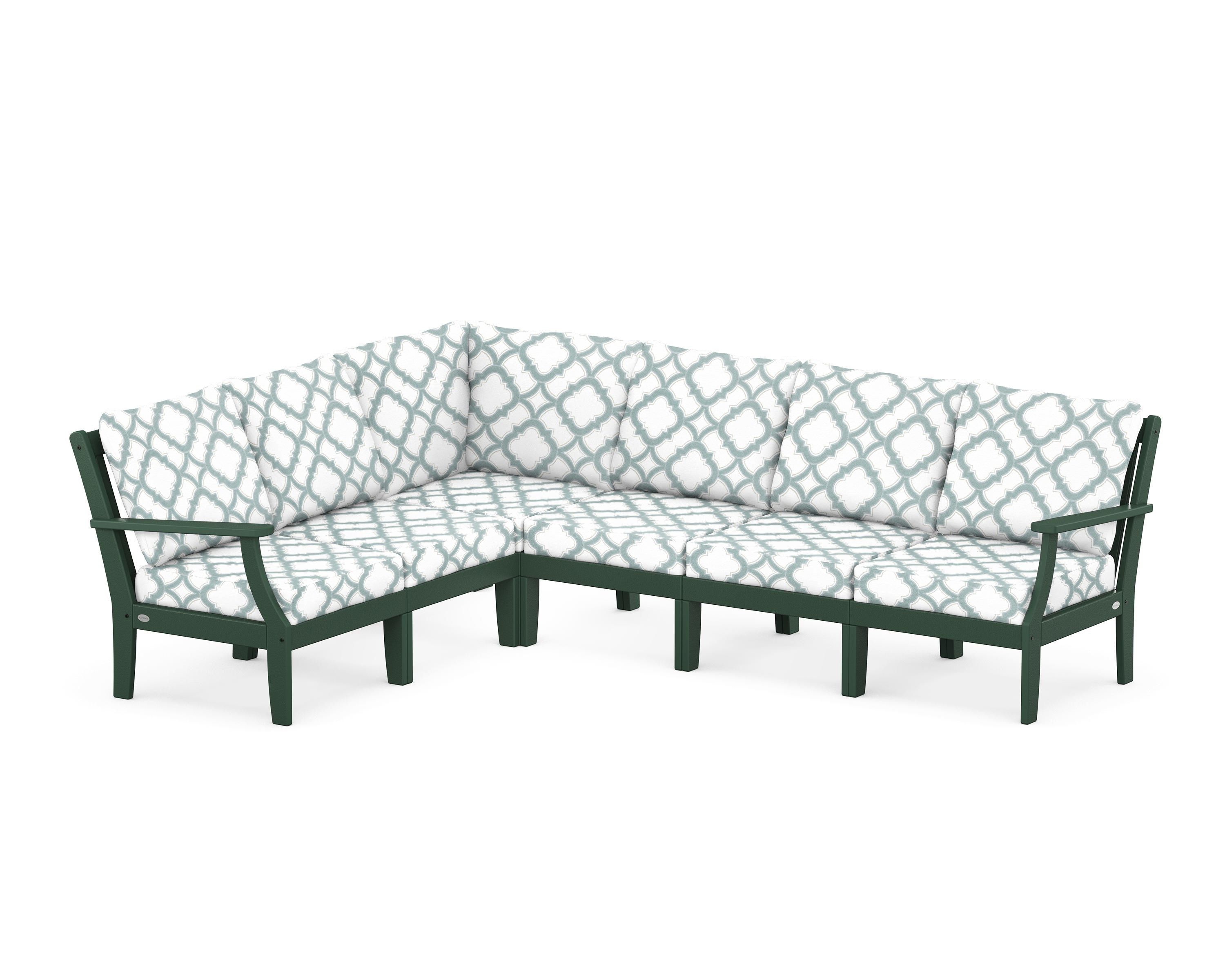 POLYWOOD® Braxton Modular 6-Piece Deep Seating Set in Green / Trellis Glacier Spa