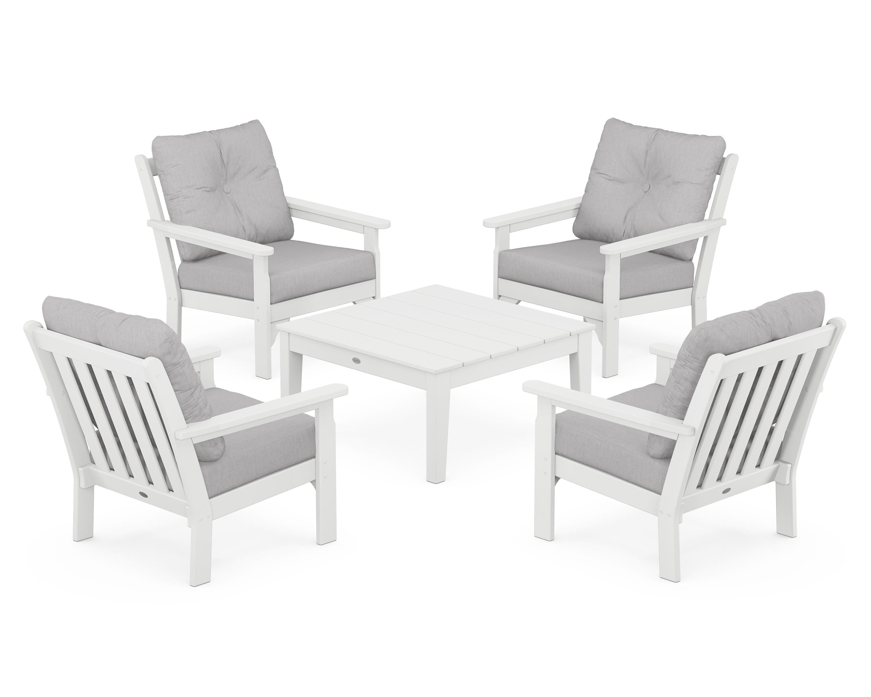 POLYWOOD® Vineyard 5-Piece Deep Seating Conversation Set in White / Granite