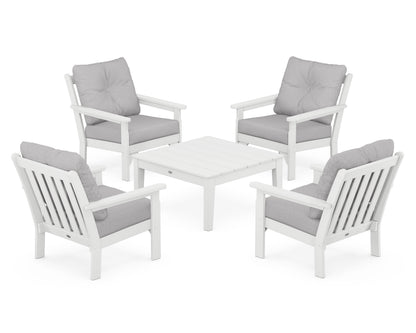 POLYWOOD® Vineyard 5-Piece Deep Seating Conversation Set in White / Granite