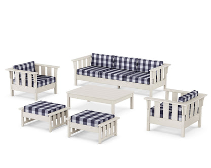 Martha Stewart by POLYWOOD® Acadia 6-Piece Lounge Sofa Set in Sand / Buffalo Plaid Navy