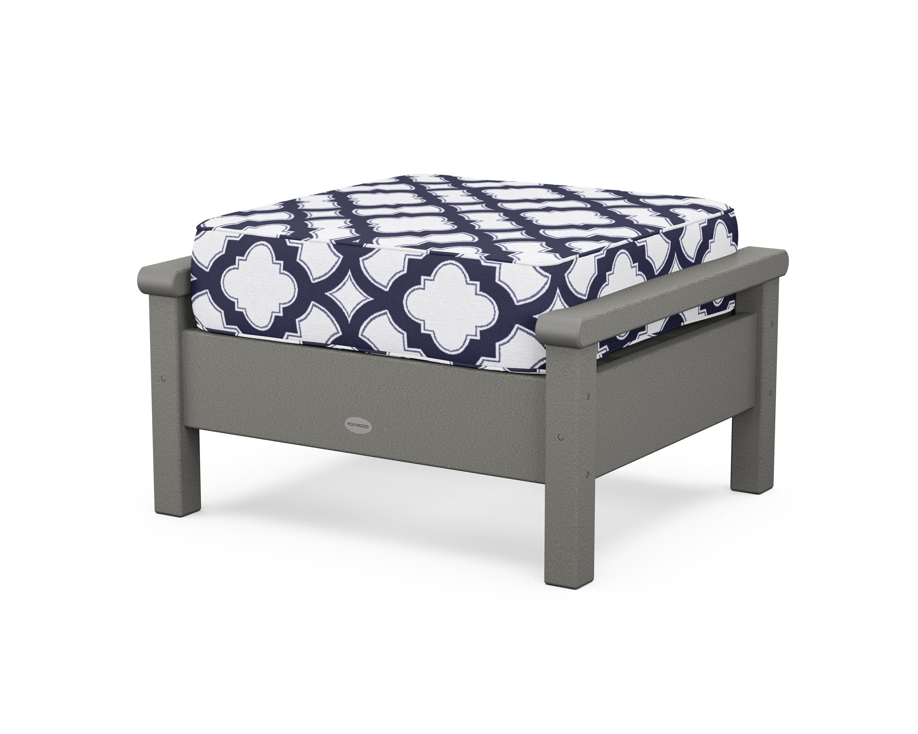 POLYWOOD® Harbour Deep Seating Ottoman in Slate Grey / Trellis Navy
