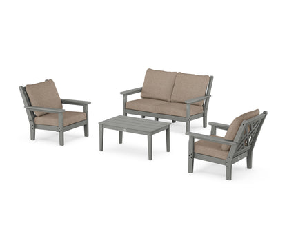 POLYWOOD® Chippendale 4-Piece Deep Seating Set with Loveseat in Slate Grey / Spiced Burlap