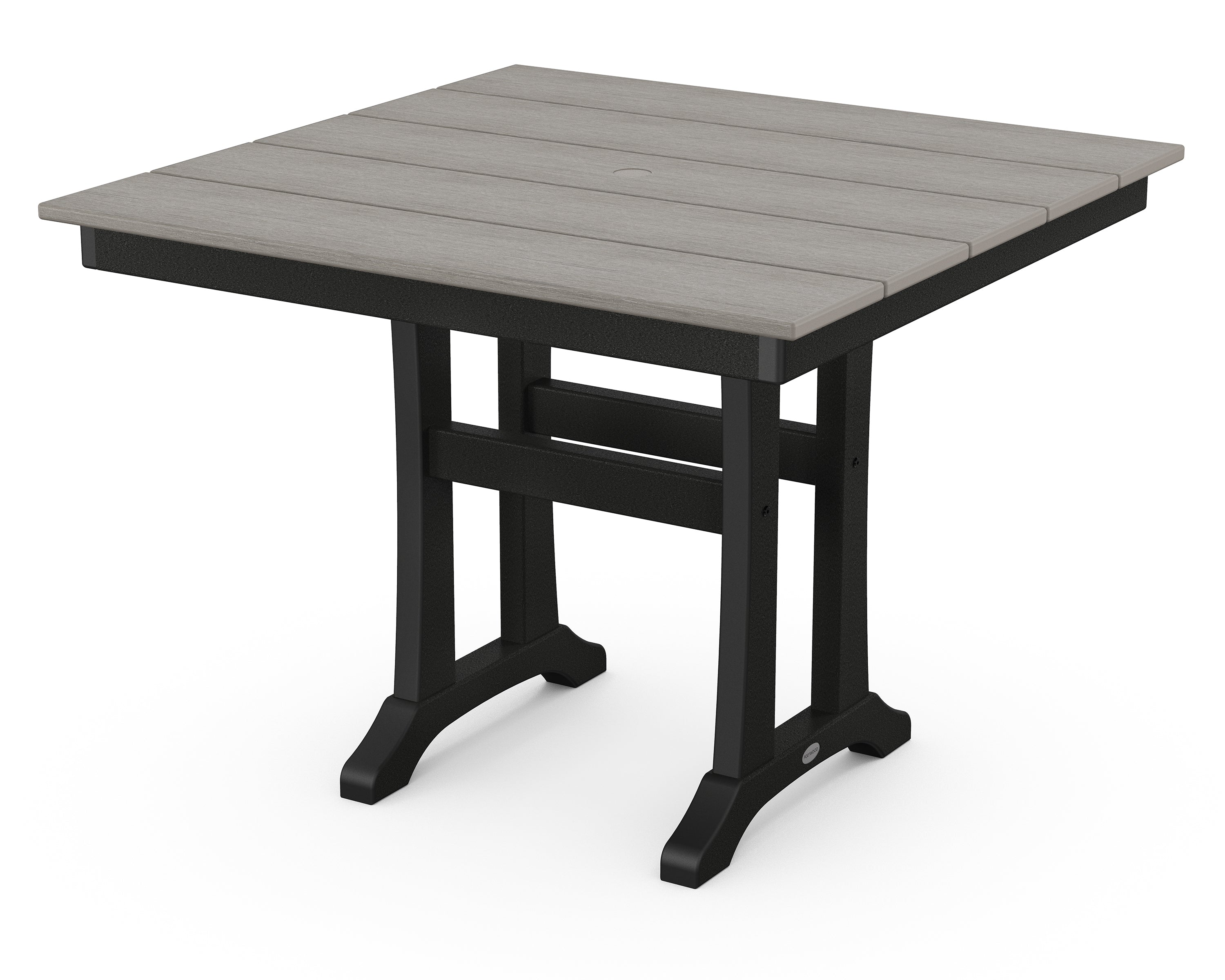 POLYWOOD® Farmhouse Trestle 37" Dining Table in Black / Driftwood