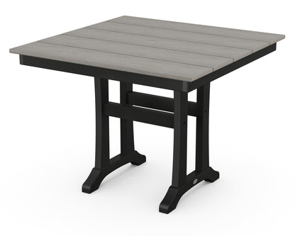 POLYWOOD® Farmhouse Trestle 37" Dining Table in Black / Driftwood