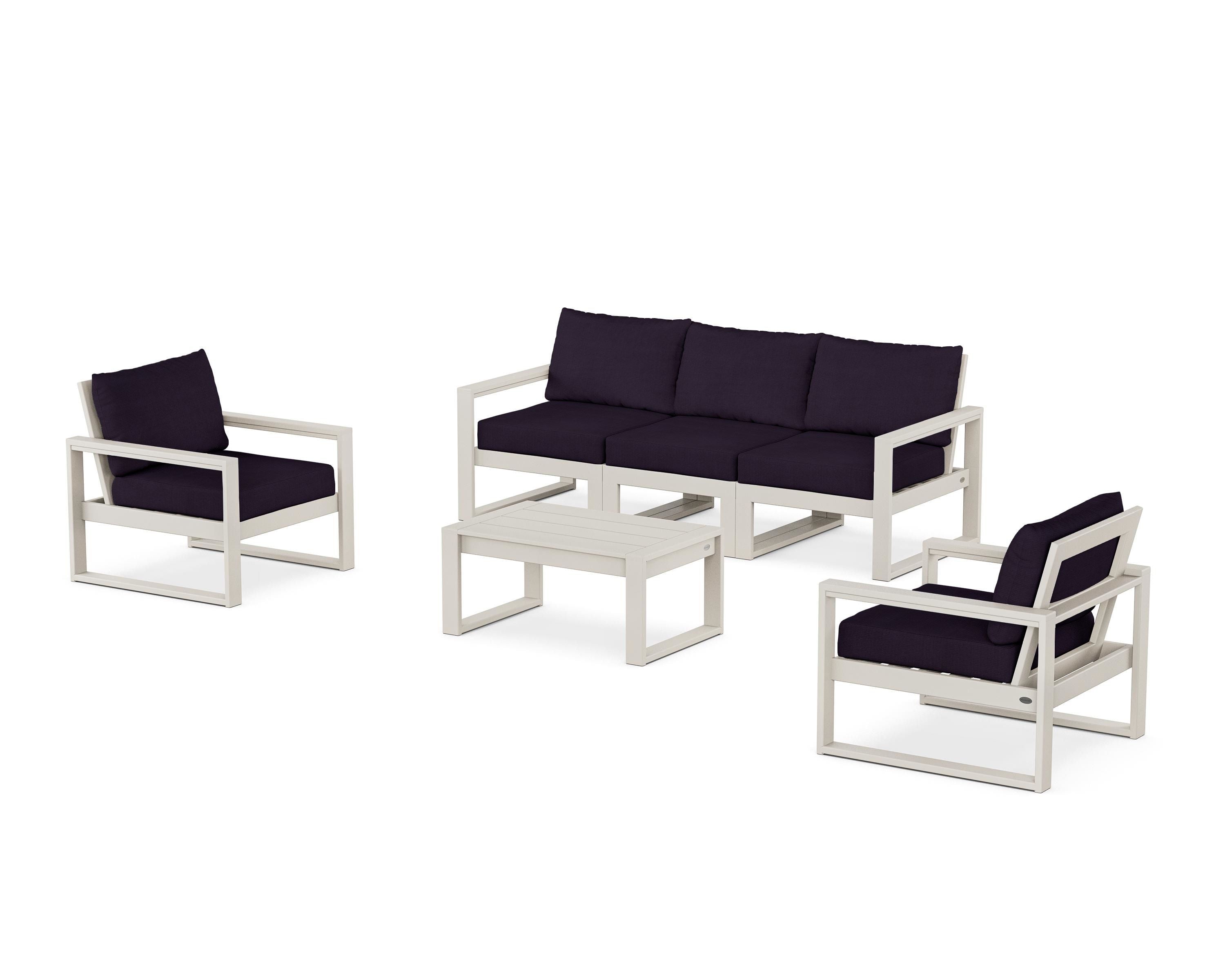 POLYWOOD® EDGE Sectional 4-Piece Deep Seating Set with Sofa in Sand / Navy Linen
