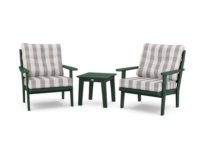 POLYWOOD® Lakeside 3-Piece Deep Seating Chair Set in Green / Buffalo Plaid Grey Mist