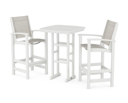 POLYWOOD® Coastal 3-Piece Bar Set in White / Birch Sling